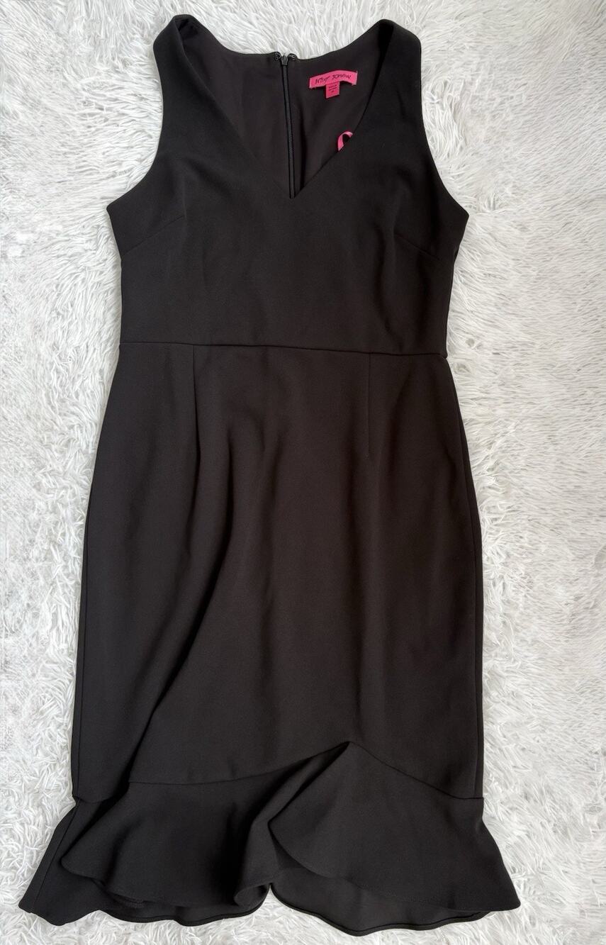 Betsey Johnson Women’s 10 Black Hi-low V Neck Dress. Exc. Condition